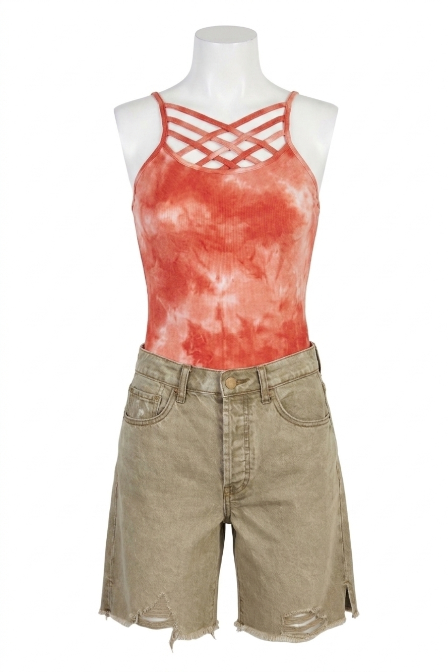 NEW EASEL samba tie dye cami in rust